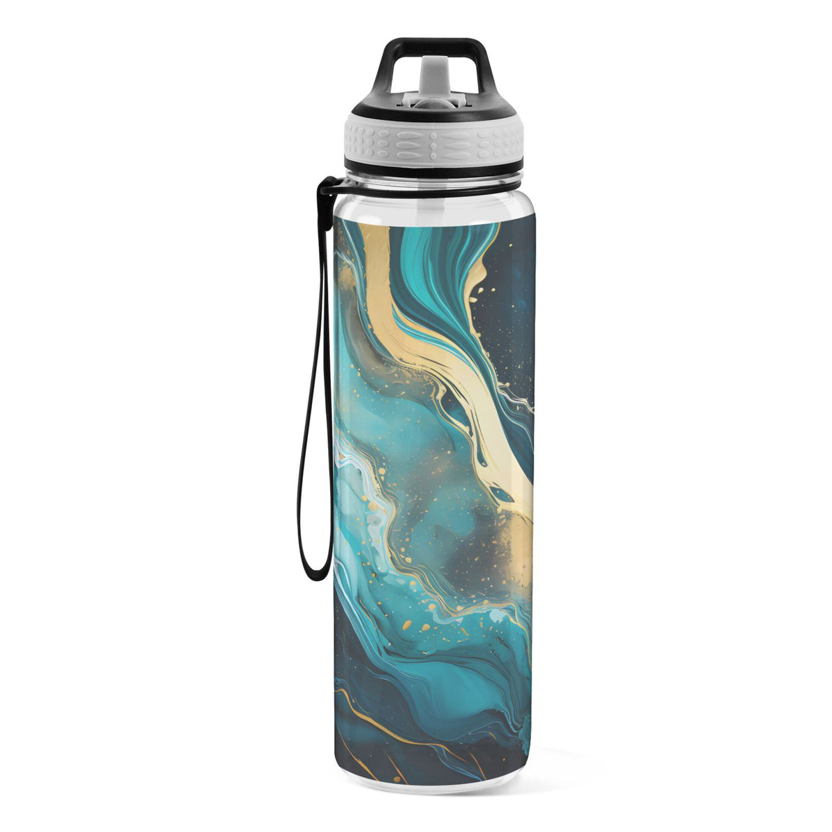 Green Marble and Golden 32oz Tritan Leakproof Sports Bottle with Straw T334105