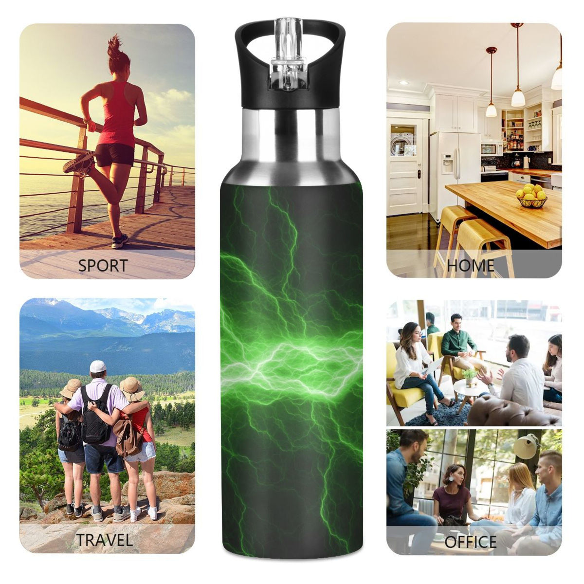 Green Stainless Steel Vacuum Insulated Water Bottle with Straw Lid 20 OZ N869337