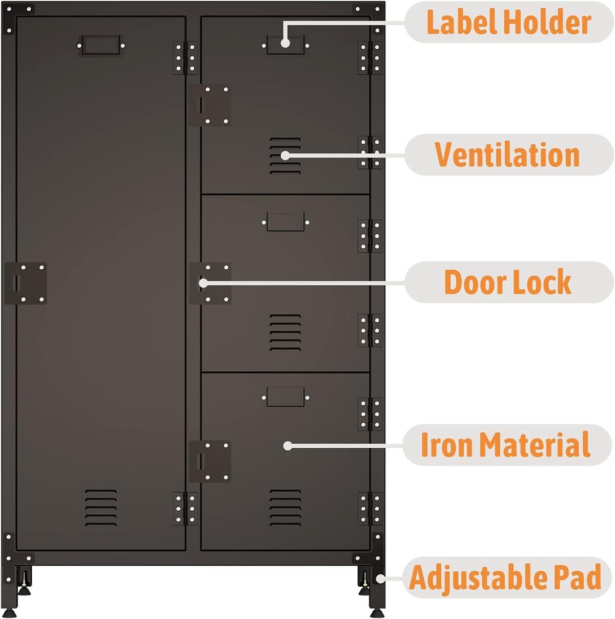 4 Door Black Steel Storage Cabinet with Vented Lockable Magnetic Doors Z39788