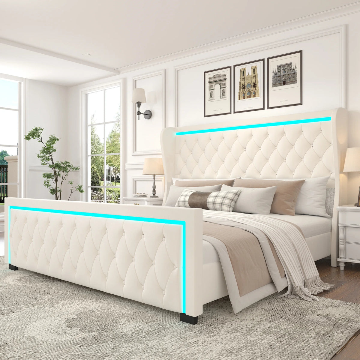 Queen Velvet Upholstered Platform Bed Frame with Headboard V136