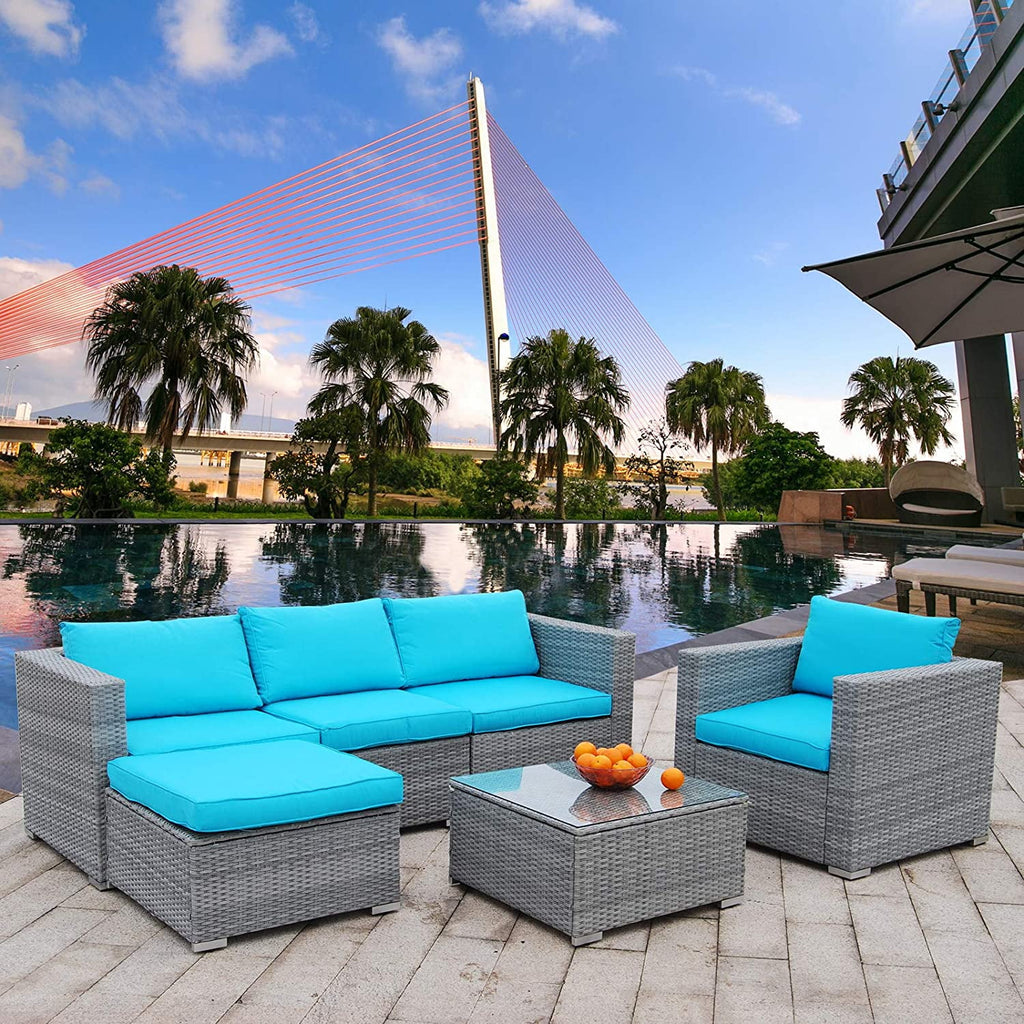 6 Pieces PE Rattan Wicker Outdoor Sofa Conversation Set with Cushions R7281