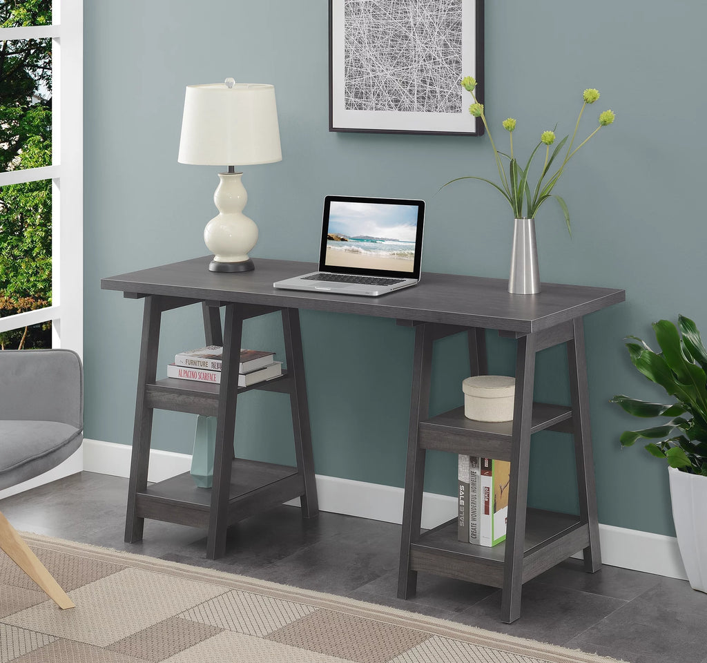 Charcoal Gray Desk with Shelves S42274