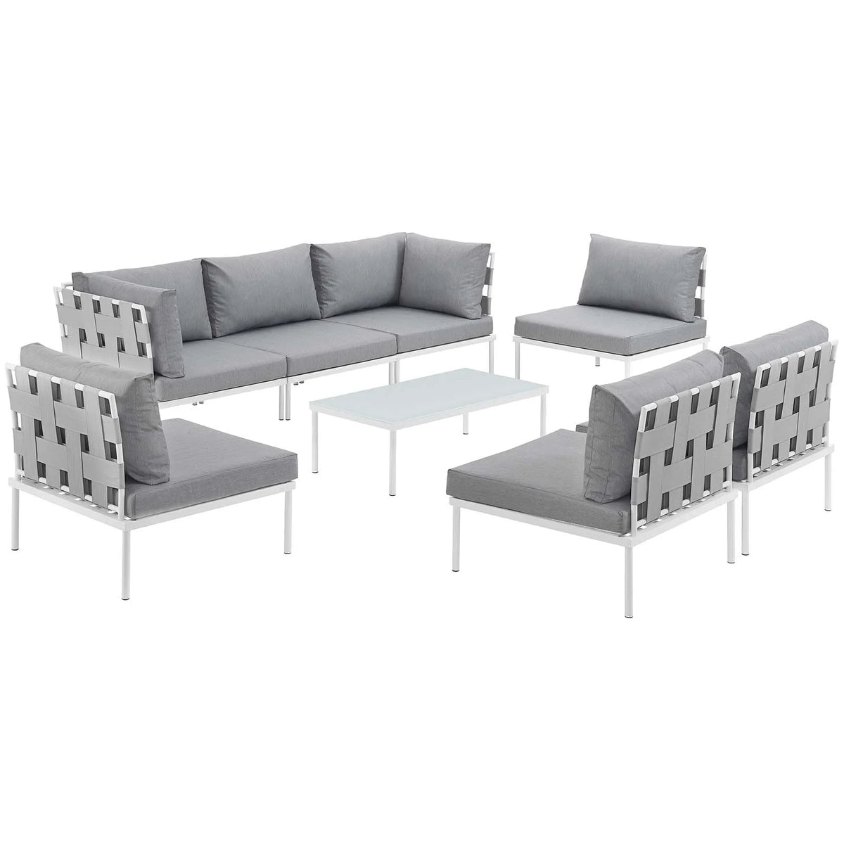 White Gray 8 Piece Outdoor Aluminum Sectional Sofa Set P14186