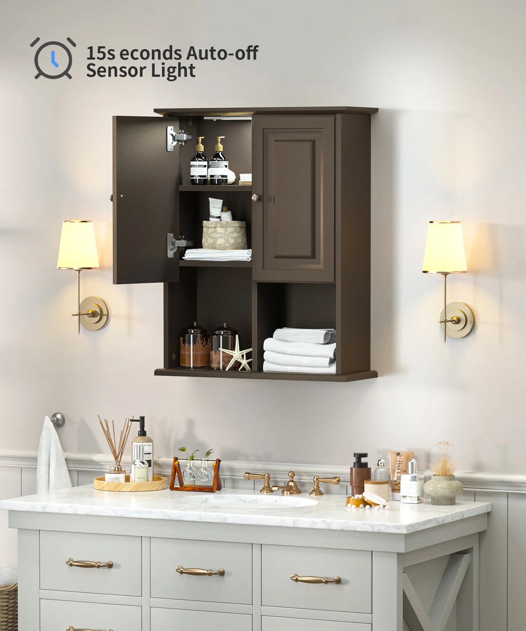 Wooden Wall Mounted Cabinet with LED and Adjustable Shelf Y7793