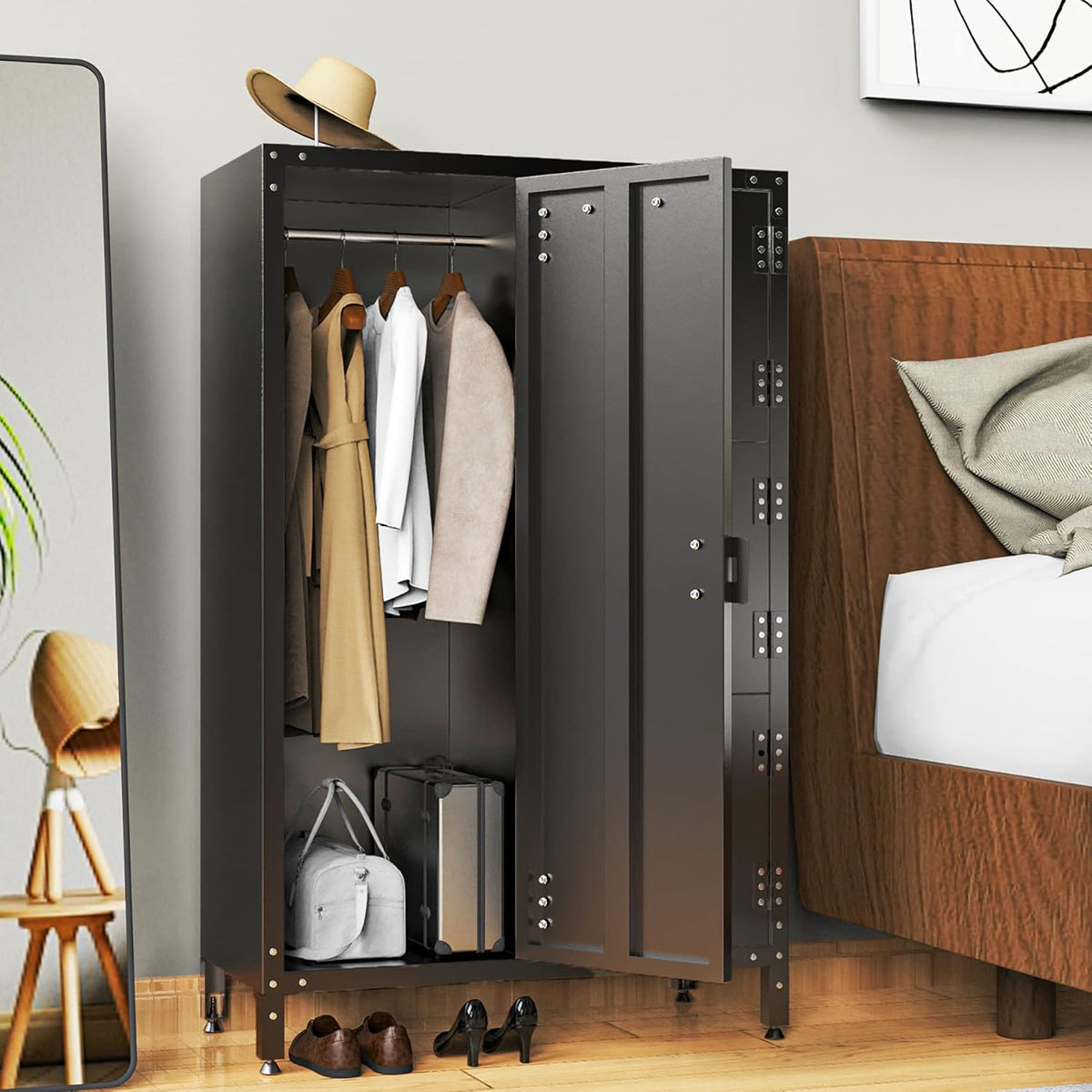 4 Door Black Steel Storage Cabinet with Vented Lockable Magnetic Doors Z39788