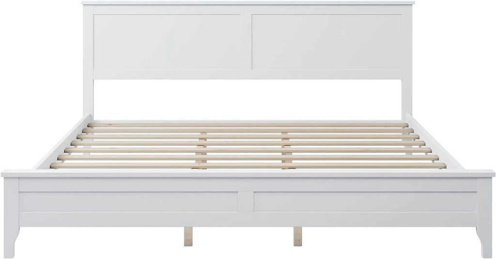 White King Size Wood Platform Bed Frame with Headboard S220994
