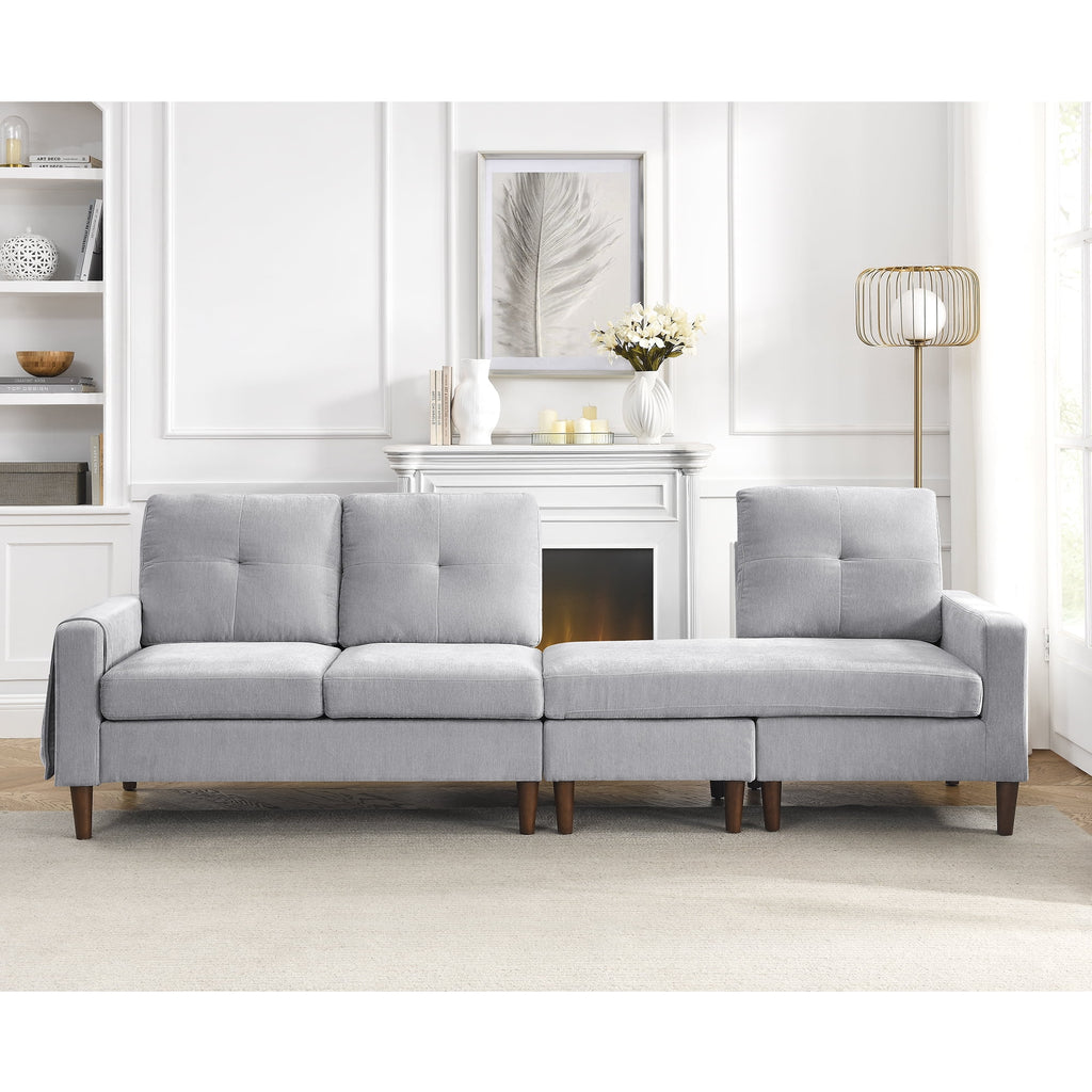 Light Grey Chenille Convertible Sectional Sofa S9051
