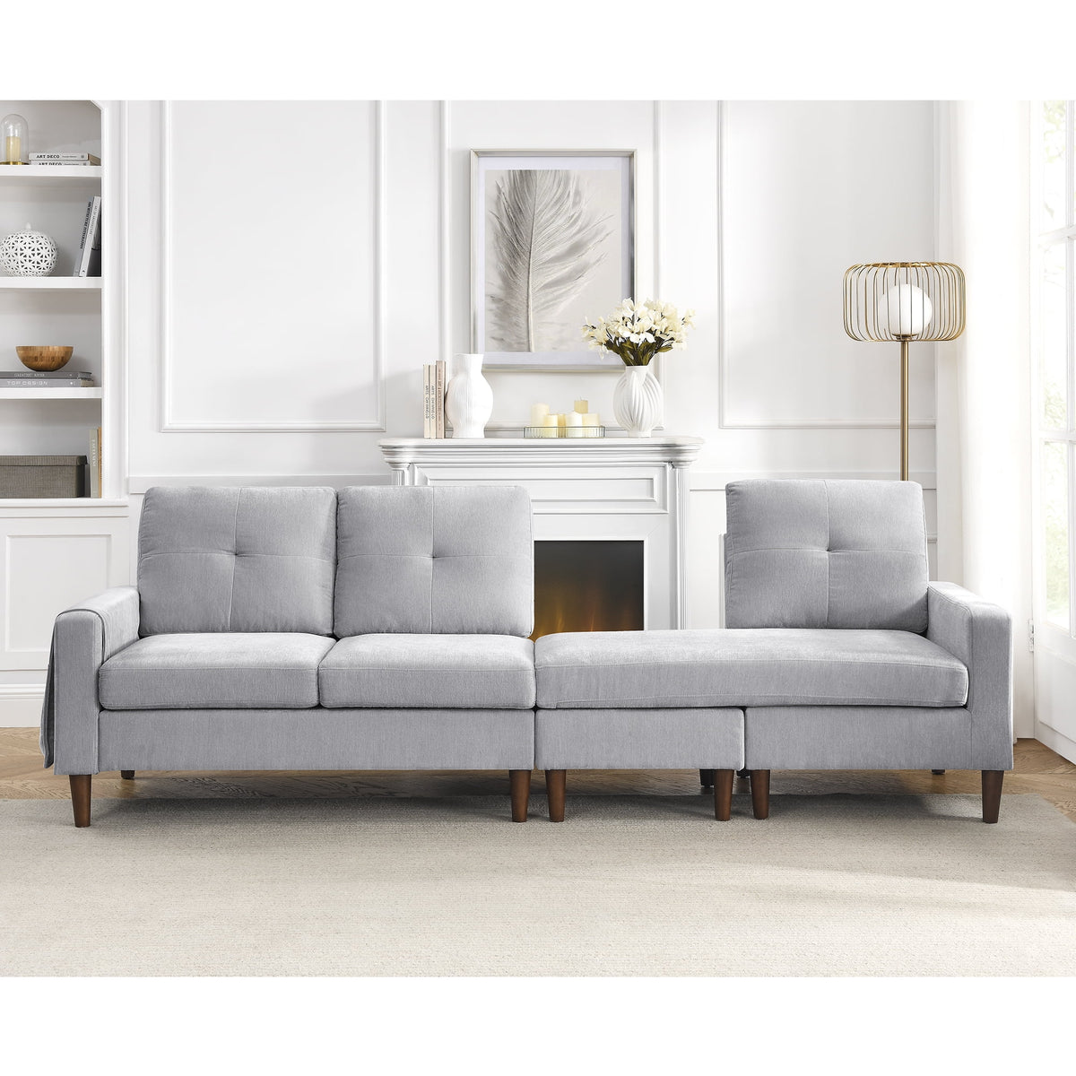 Light Grey Chenille Convertible Sectional Sofa S9051
