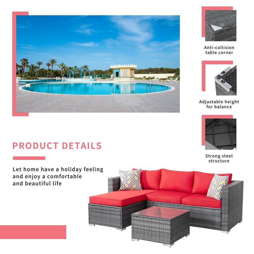 All-Weather Small Rattan Sectional Sofa with Tea Table S597