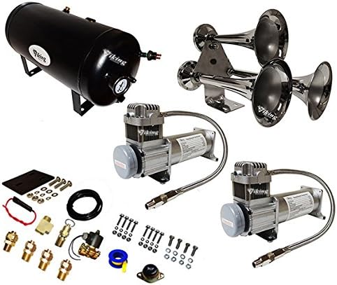 Chrome Three Trumpet Train Air Horn Kit with Dual 200 PSI Air Compressors D928807