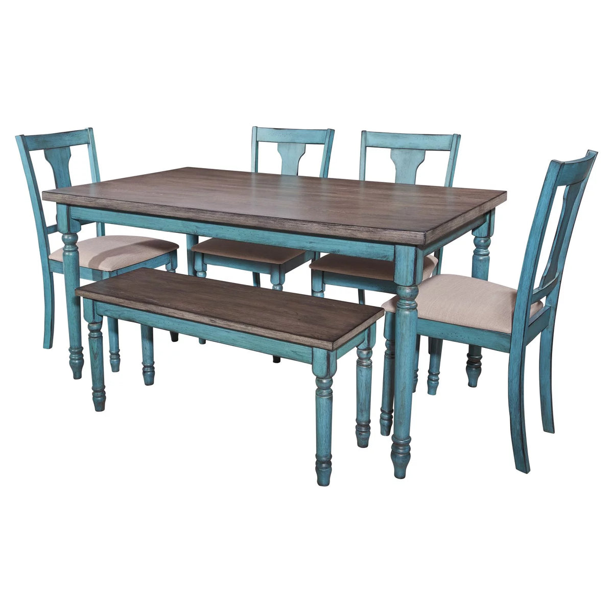 Distressed Teal Blue Dining Chair Set of 2 A55703
