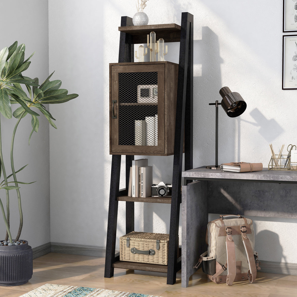 Reclaimed Oak Wood Tower Cabinet with Adjustable Shelf H393