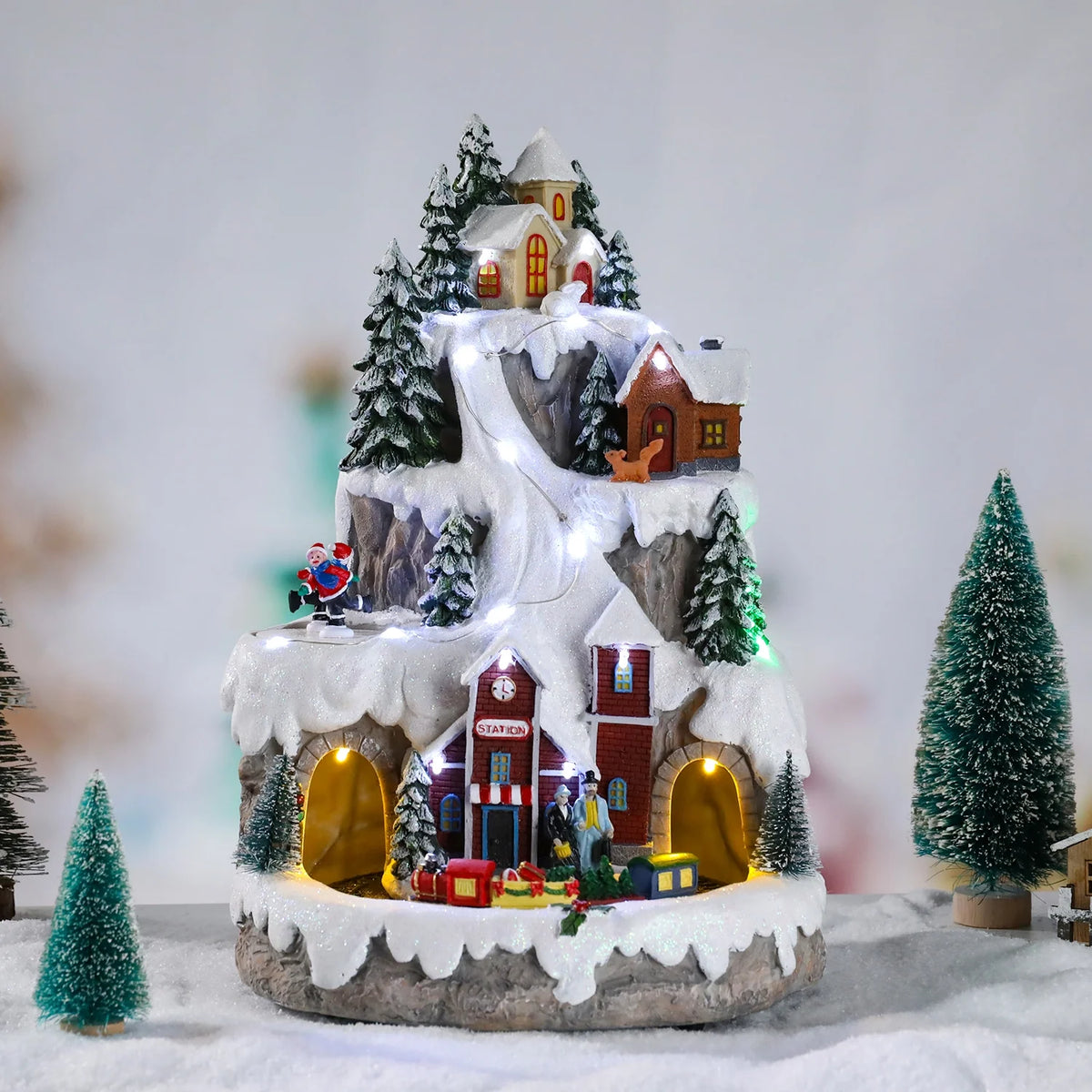 Christmas Village Houses Figurines with USB Motion and Lights G70803
