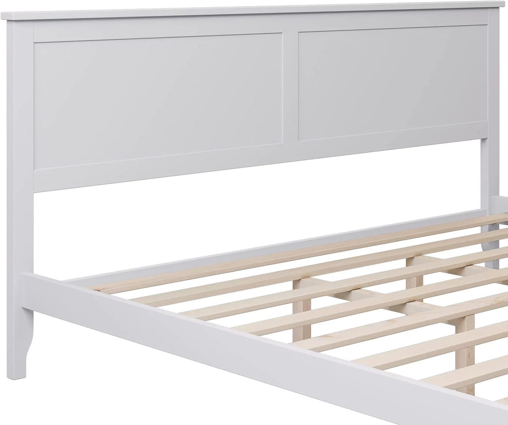 White King Size Wood Platform Bed Frame with Headboard S220994