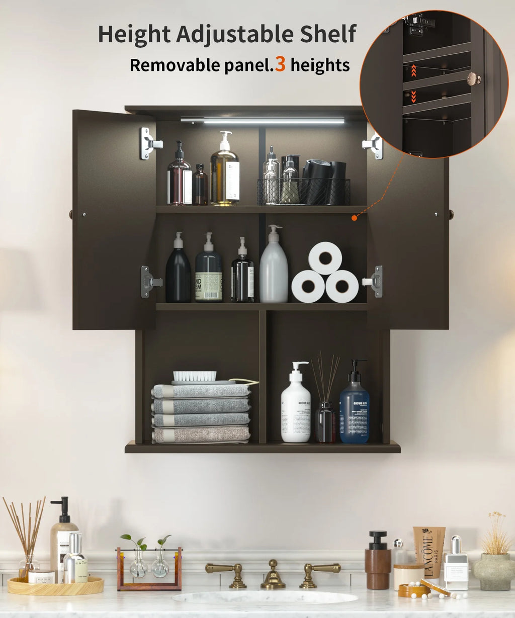 Wooden Wall Mounted Cabinet with LED and Adjustable Shelf Y7793