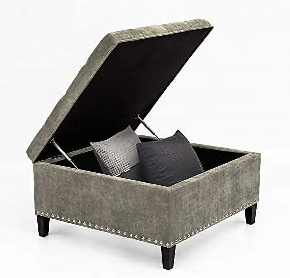 Square Upholstered Tufted Ottoman with Nailhead Trim C196