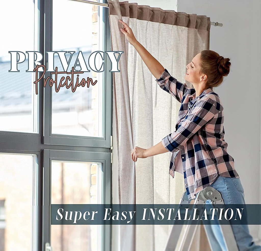 Curtain Window Panels with Attached Valance, Set of 2, 54 x 84 inch, Gold/Brown O83302