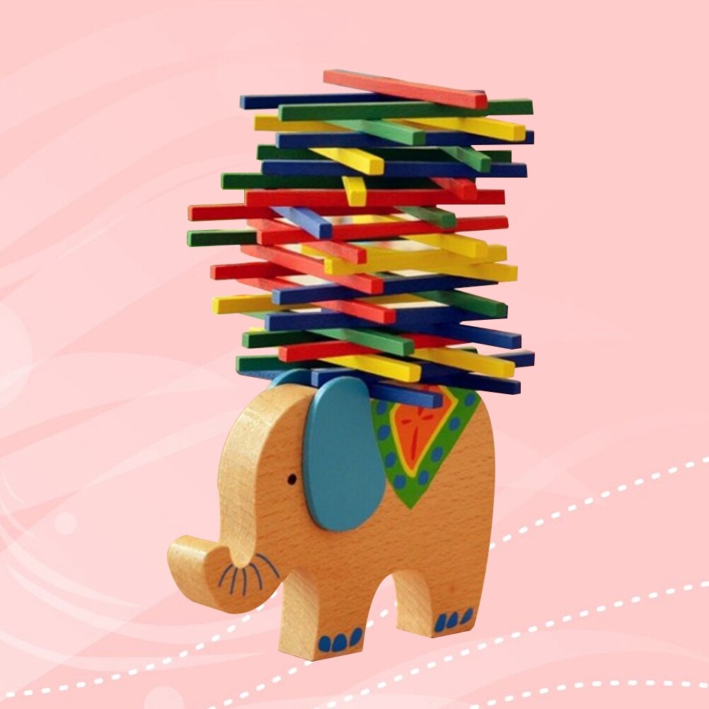 Wooden Stackable Building Blocks Set Balancing Games Playset Toys Educational Toys for Kids Children(Elephant) I74965