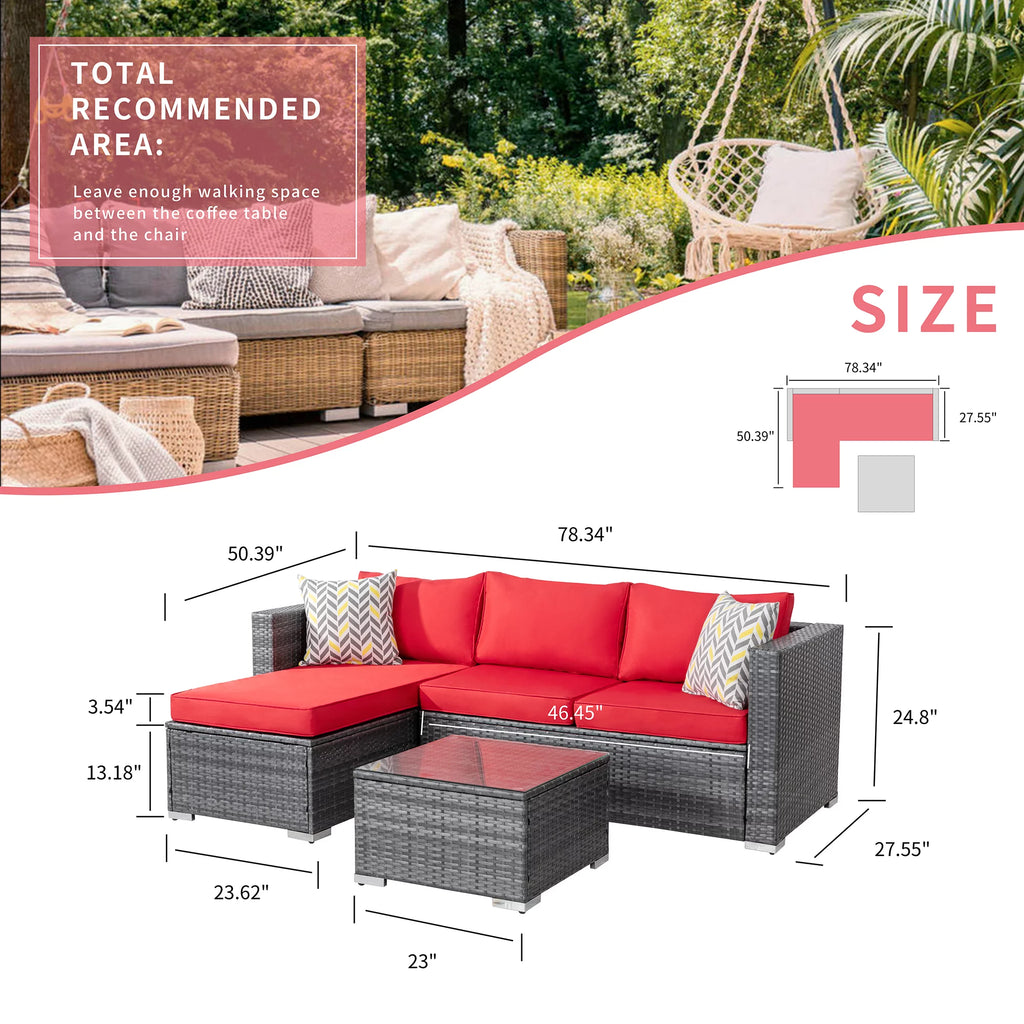 All-Weather Small Rattan Sectional Sofa with Tea Table S597