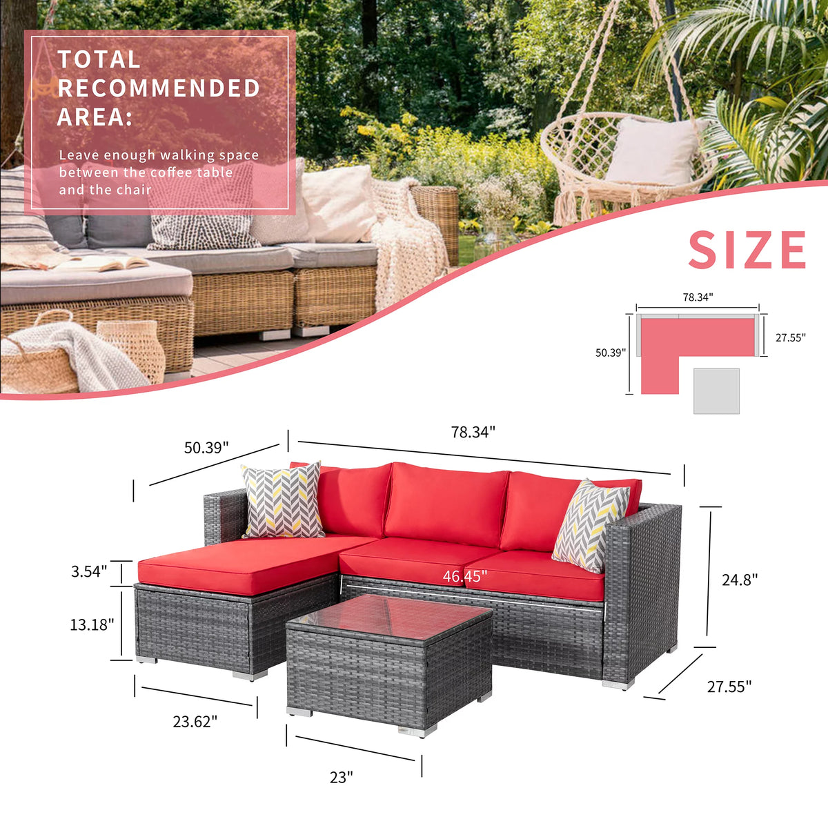 All-Weather Small Rattan Sectional Sofa with Tea Table S597