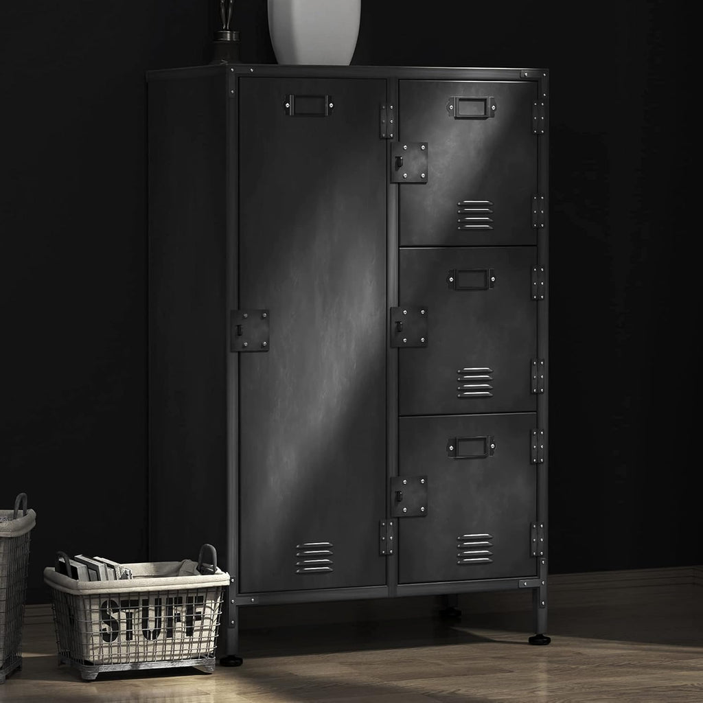 4 Door Black Steel Storage Cabinet with Vented Lockable Magnetic Doors Z39788