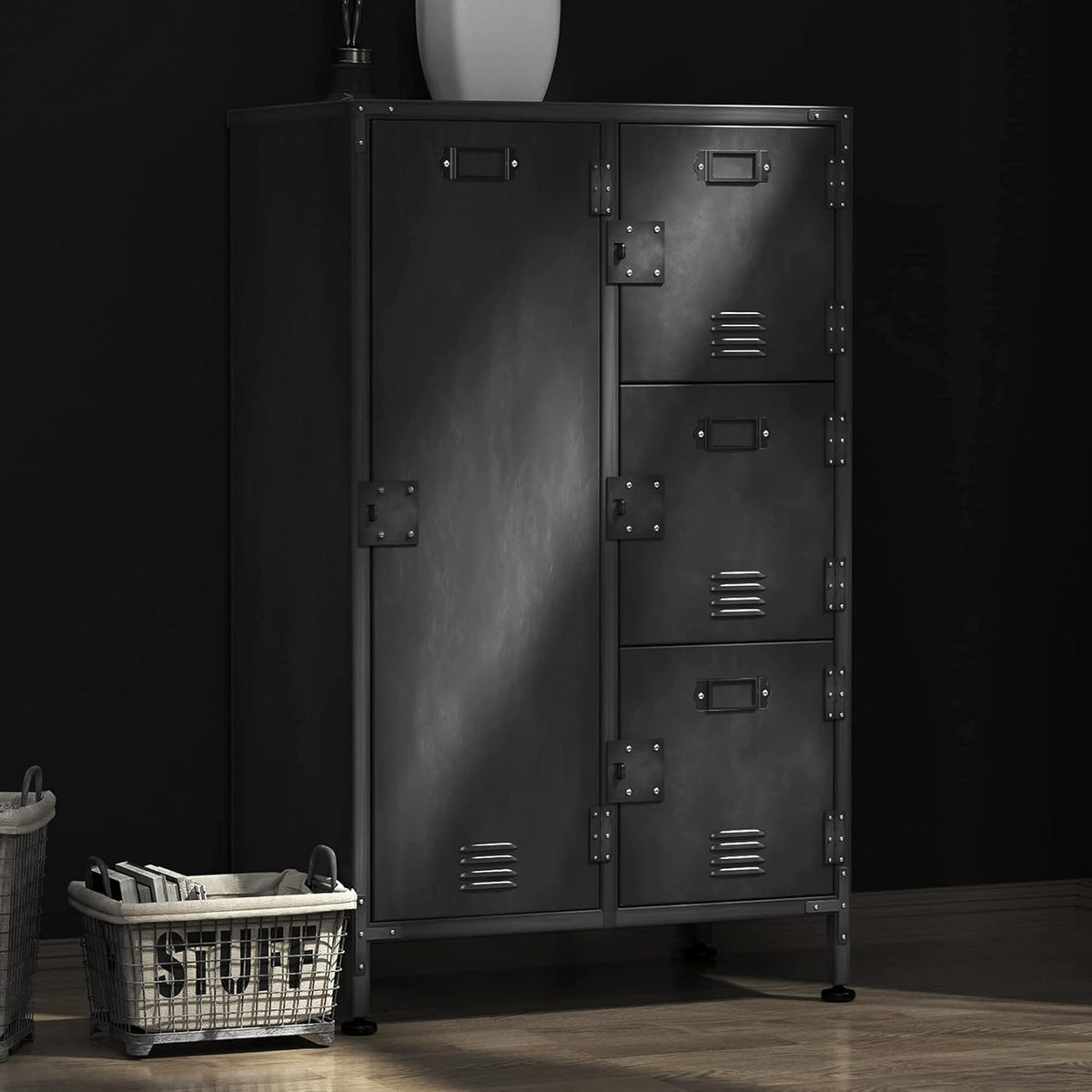 4 Door Black Steel Storage Cabinet with Vented Lockable Magnetic Doors Z39788