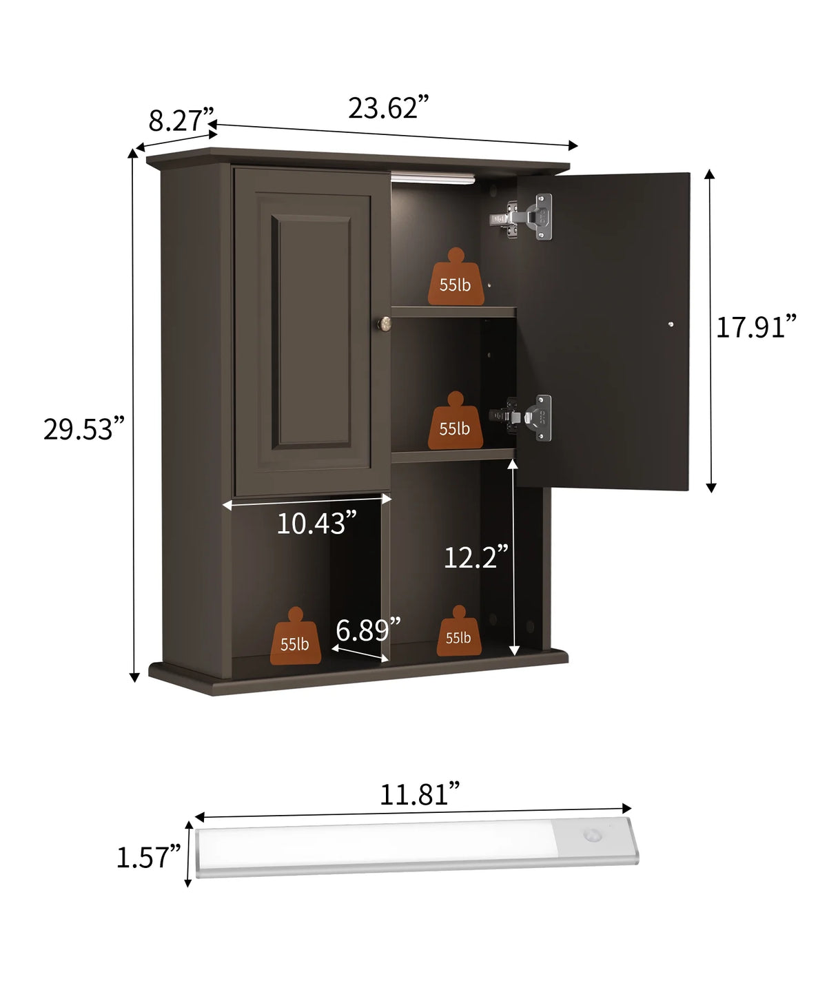 Wooden Wall Mounted Cabinet with LED and Adjustable Shelf Y7793