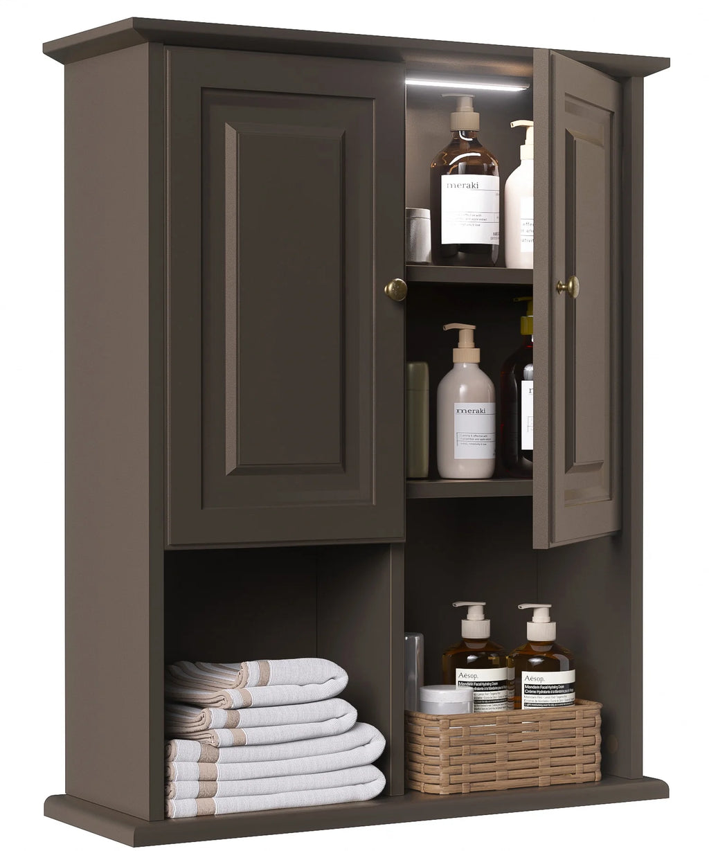 Wooden Wall Mounted Cabinet with LED and Adjustable Shelf Y7793