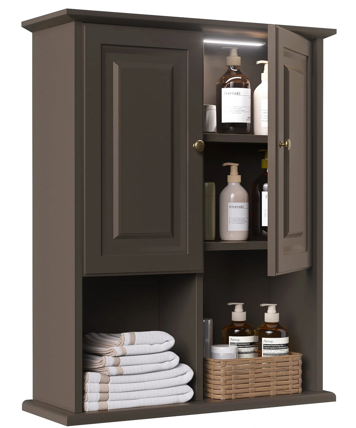 Wooden Wall Mounted Cabinet with LED and Adjustable Shelf Y7793