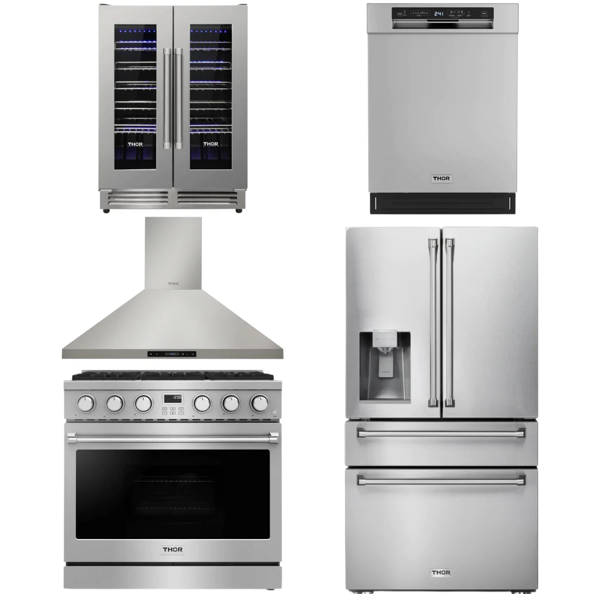 36 Gas Range, Range Hood, Refrigerator, Dishwasher and Wine Cooler I585413