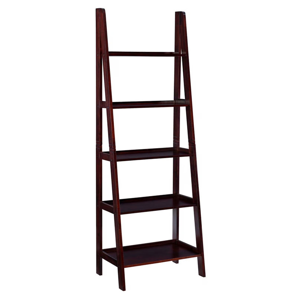 5-Shelf Wood Ladder Bookshelf in Espresso R4030