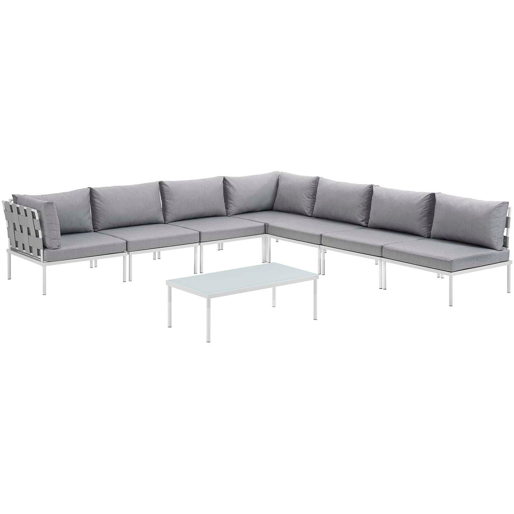 White Gray 8 Piece Outdoor Aluminum Sectional Sofa Set P14186