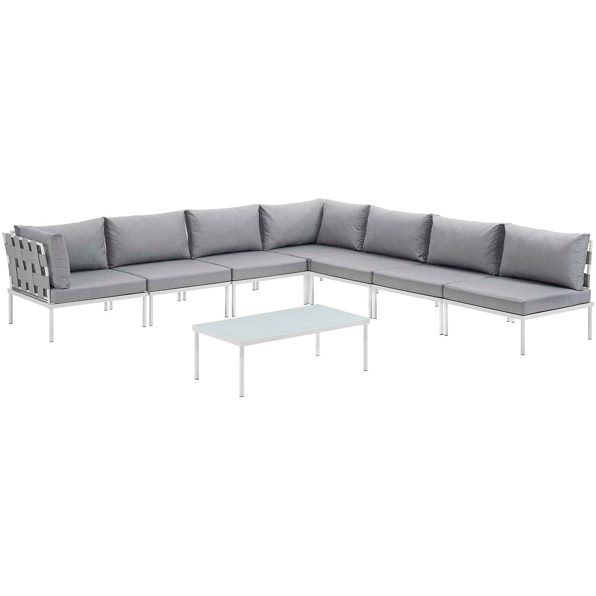 White Gray 8 Piece Outdoor Aluminum Sectional Sofa Set P14186