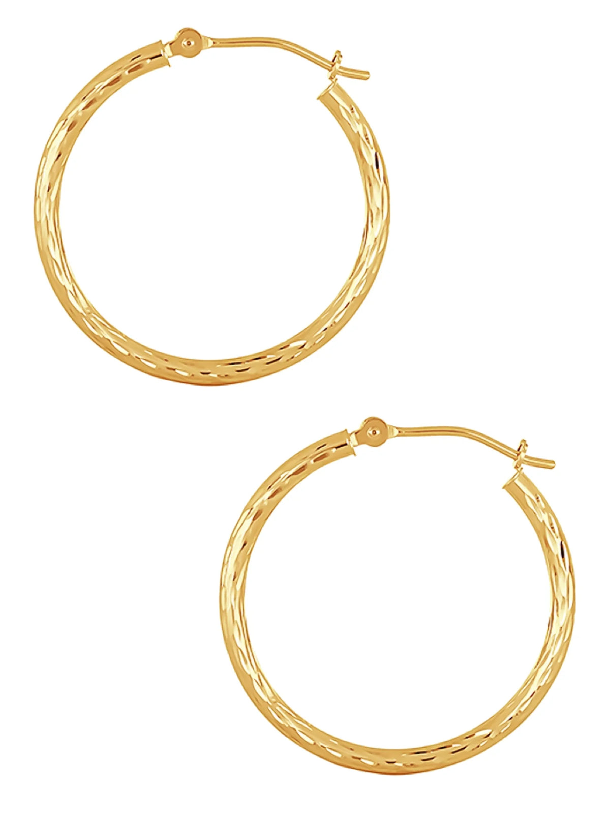 14K Yellow Gold Diamond Cut Tube Hoop Earrings Z66714