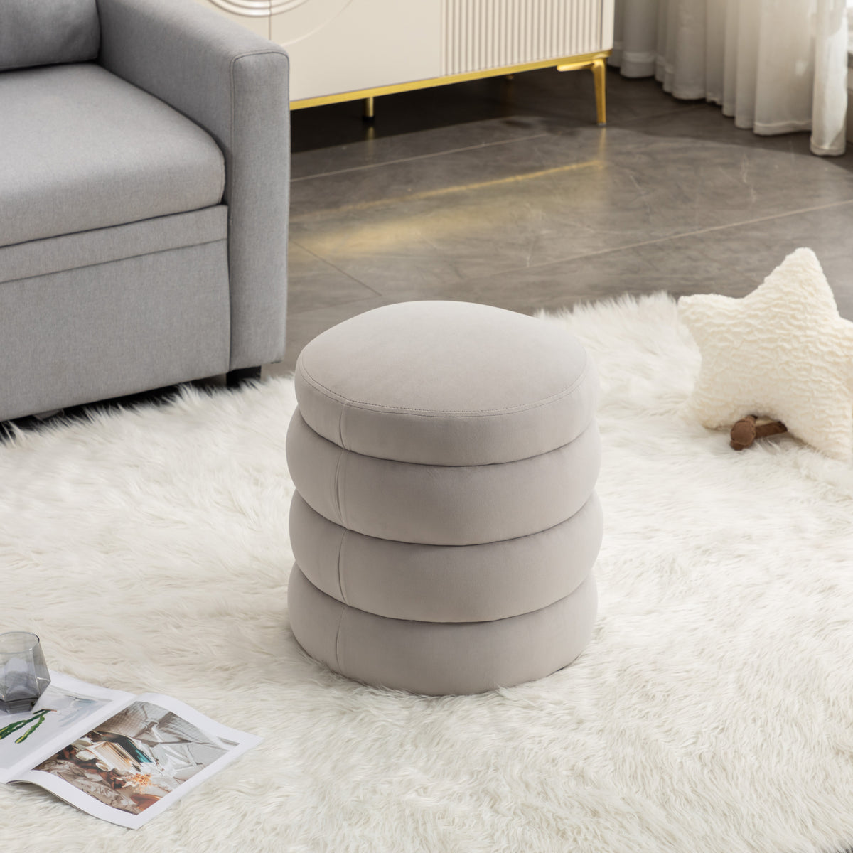Gray Velvet Tufted Ottoman P96318