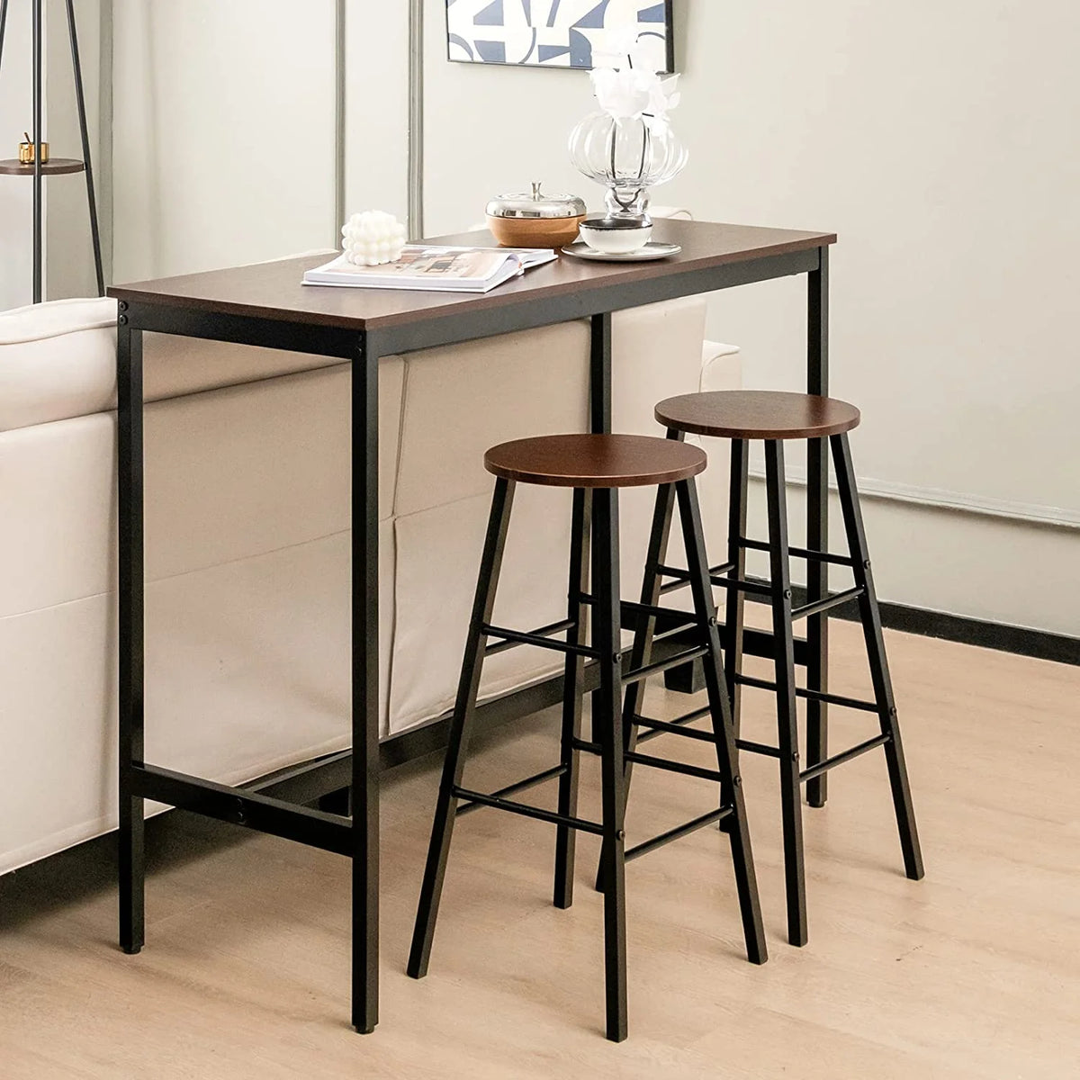 3-Piece Counter Height Table Set with 2 Round Stools Black E161