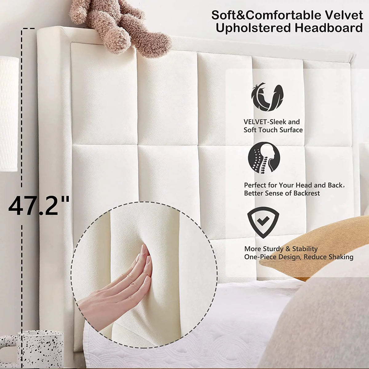 Queen Velvet Platform Bed Frame with Headboard Q235813
