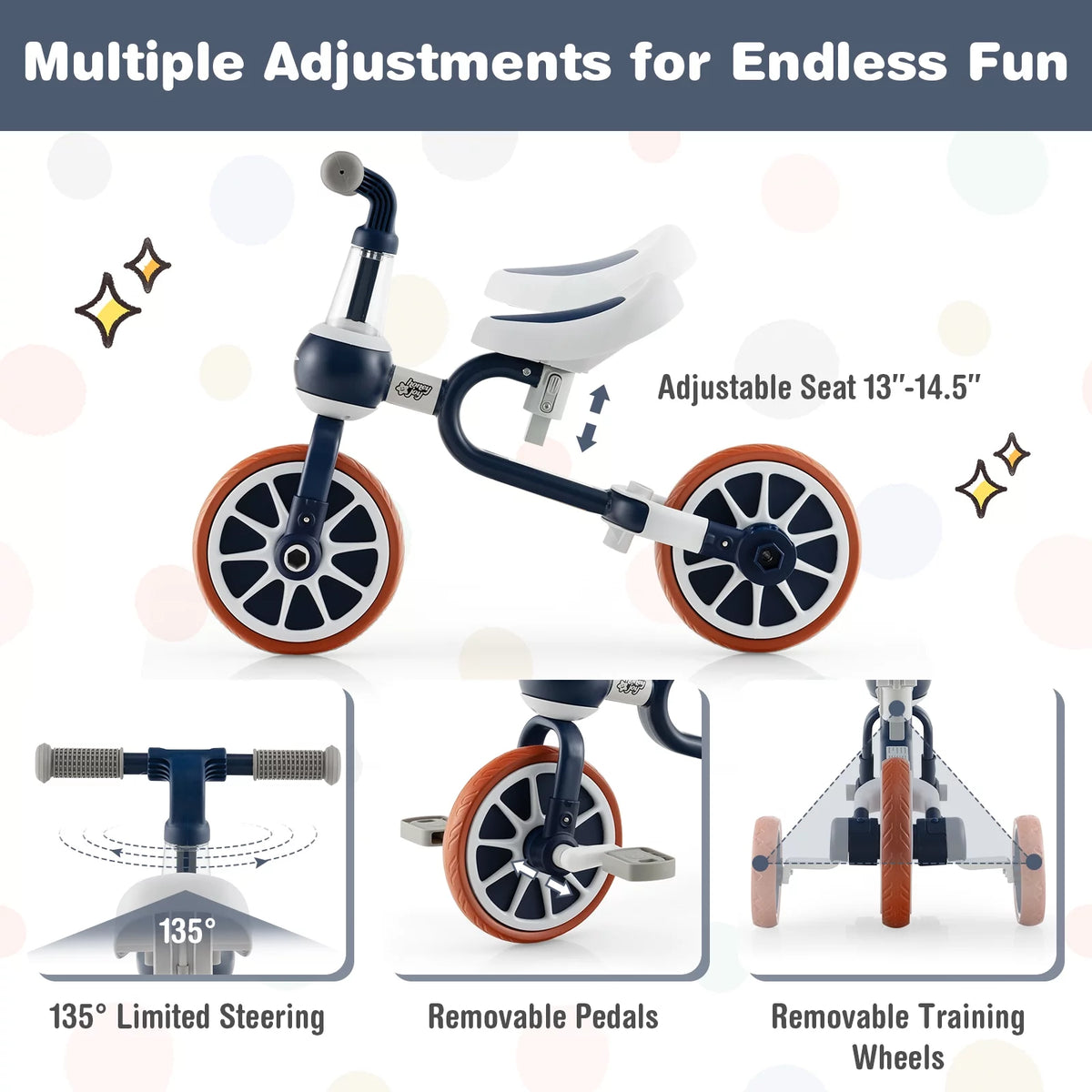 4 in 1 Kids Tricycles with Push Handle & Training Wheels N9608