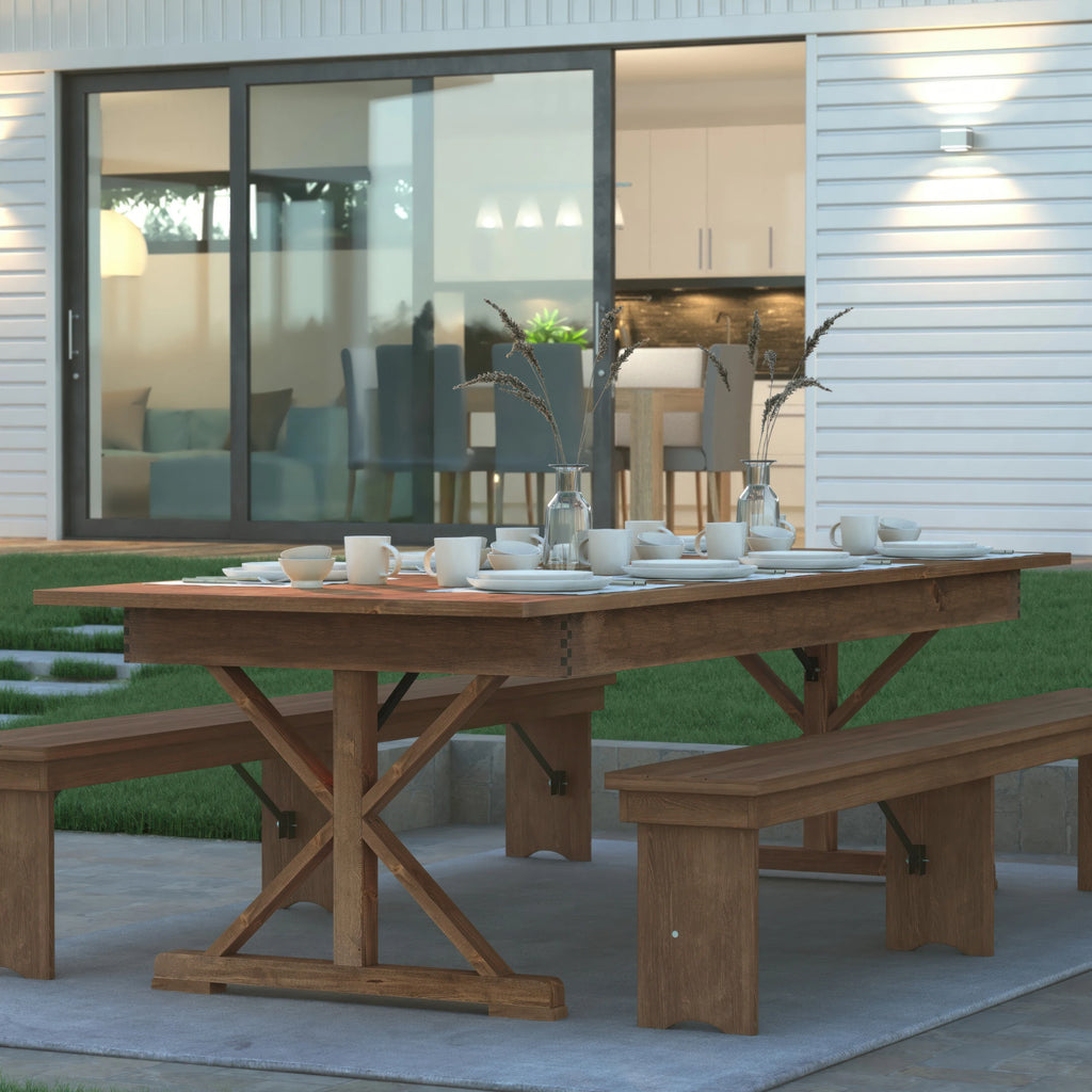 Rectangular Solid Pine Folding Farm Table with Crisscross Legs D28600