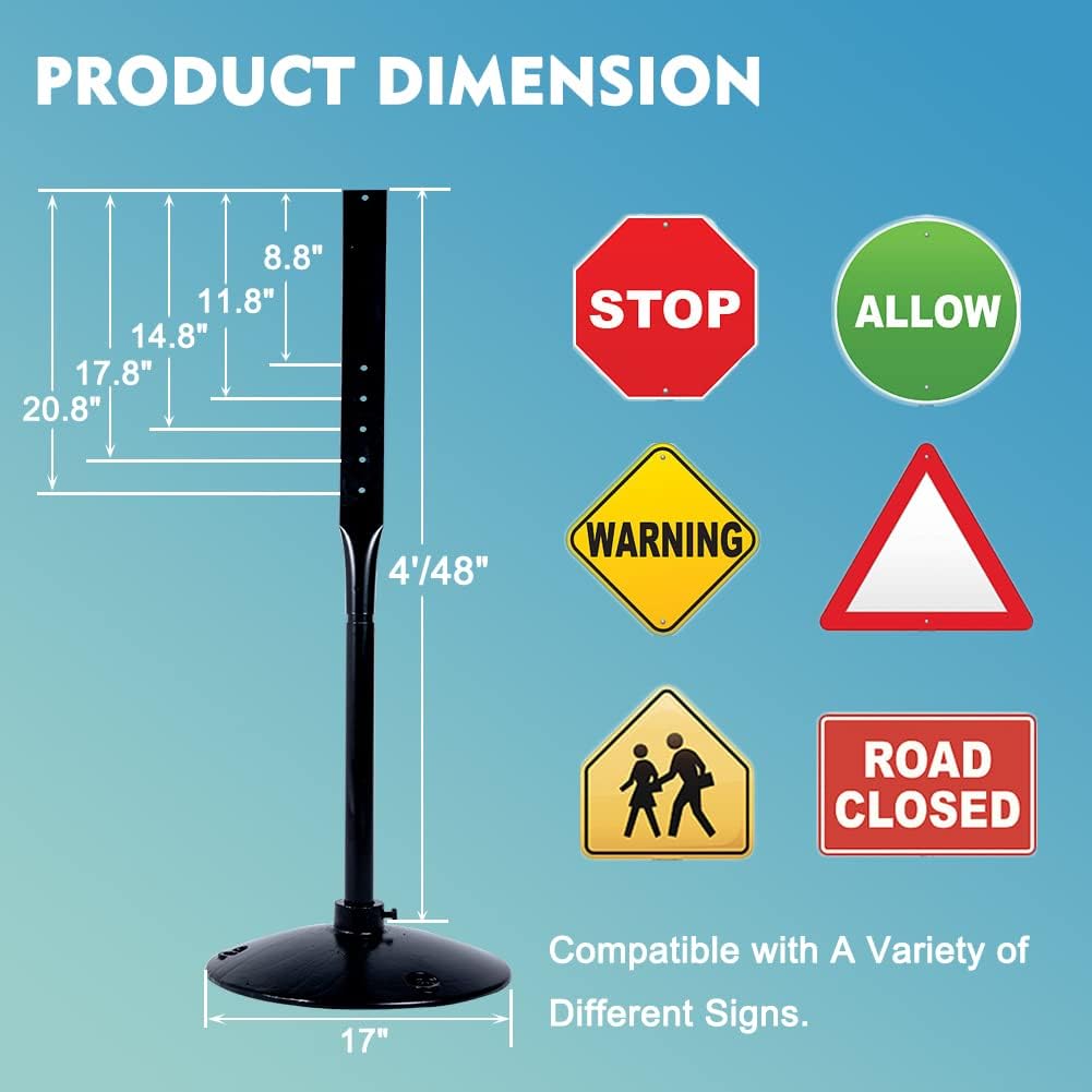 Cast Iron Pedestal Post Sign Holder with 17" Dia Base 48" Tall, Black Z2323