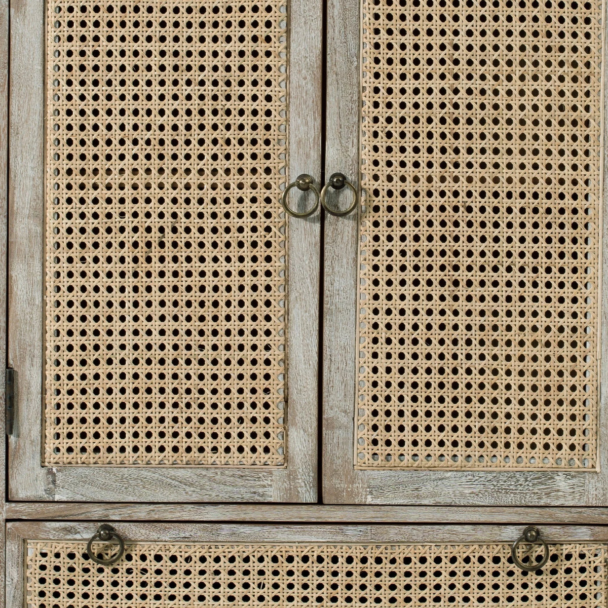 38 Inch Acacia Wood Cabinet with Cane Front F222