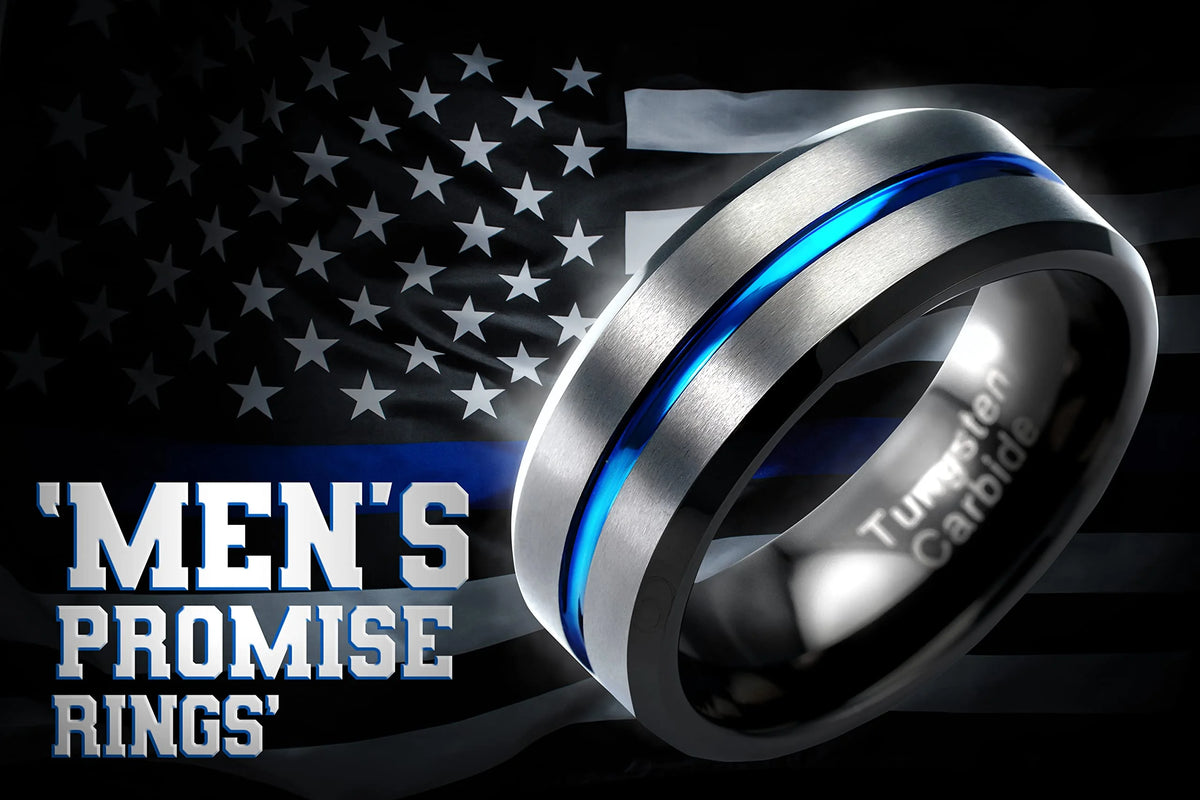 Gunmetal Gray Tungsten Ring Blue Groove Line Wedding Band Size 6.5 O8161