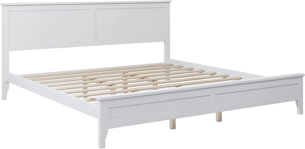 White King Size Wood Platform Bed Frame with Headboard S220994