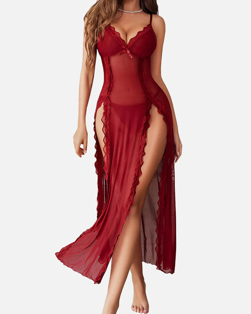 Mesh V Neck Side Split Nightdress O64673
