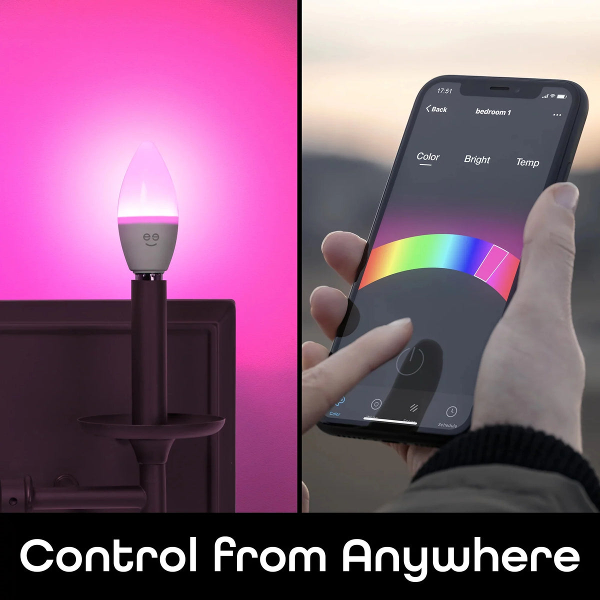 Wi-Fi LED Smart Bulb, 4W, E12 Base, Tunable and Dimmable RGB Bulb (4 Pack) C58860