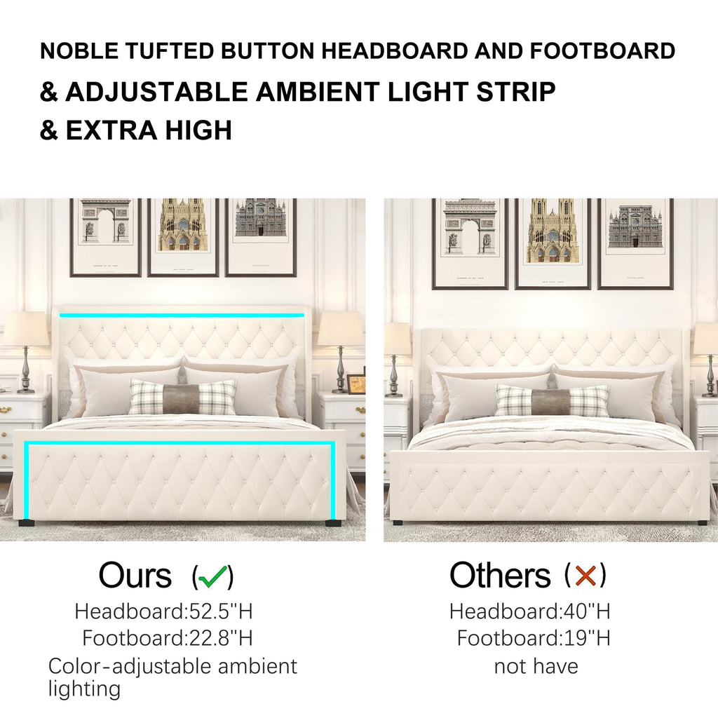 Queen Velvet Upholstered Platform Bed Frame with Headboard V136